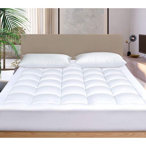  Cosylifee Queen Mattress Pad Cover Cooling Mattress Topper Cotton Top Pillow Top with Snow Down Alternative Fill-8-21”Deep Pocket