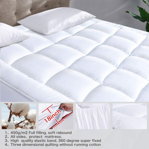  Cosylifee Queen Mattress Pad Cover Cooling Mattress Topper Cotton Top Pillow Top with Snow Down Alternative Fill-8-21”Deep Pocket