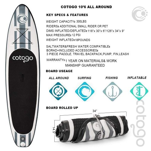  Cotogo Dickes Stand Up Paddle SUP Board Set fuer Sport Rudern max. 12.5KG, Aufblasbare Boards Tas