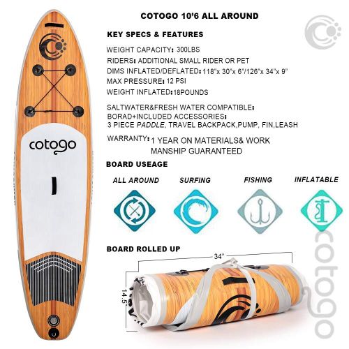  Cotogo Dickes Stand Up Paddle SUP Board Set fuer Sport Rudern max. 12.5KG, Aufblasbare Boards Tas