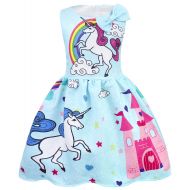 Cotrio Rainbow Unicorn Dress Little Girls Birthday Theme Party Dresses Toddler Pleated Skirt