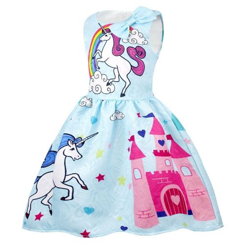  Cotrio Rainbow Unicorn Dress Little Girls Birthday Theme Party Dresses Toddler Pleated Skirt