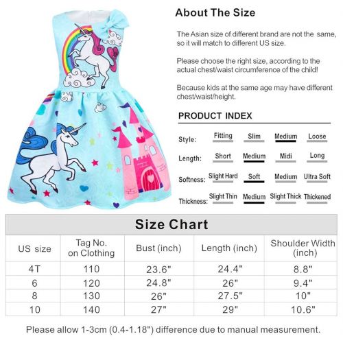  Cotrio Rainbow Unicorn Dress Little Girls Birthday Theme Party Dresses Toddler Pleated Skirt