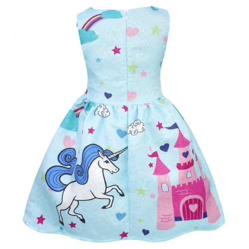  Cotrio Rainbow Unicorn Dress Little Girls Birthday Theme Party Dresses Toddler Pleated Skirt