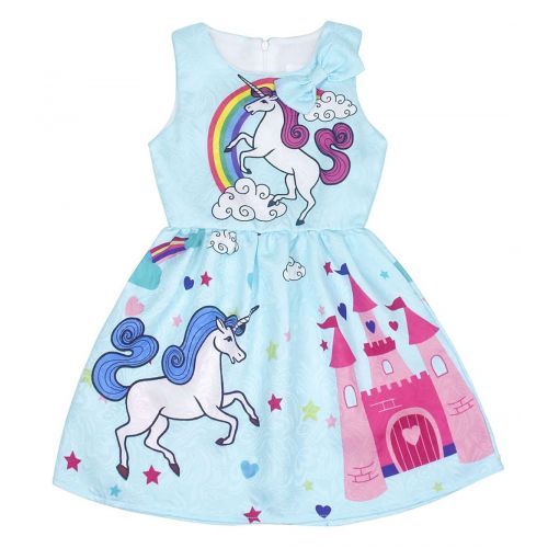  Cotrio Rainbow Unicorn Dress Little Girls Birthday Theme Party Dresses Toddler Pleated Skirt