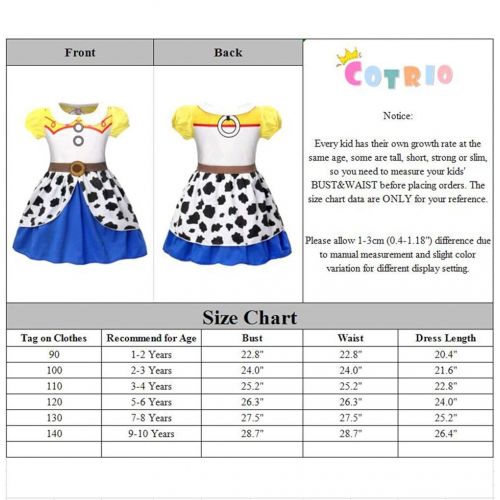  Cotrio Little Girls Jessie Dress Up Outfit Halloween Costume Party Dresses Short/Long Sleeve