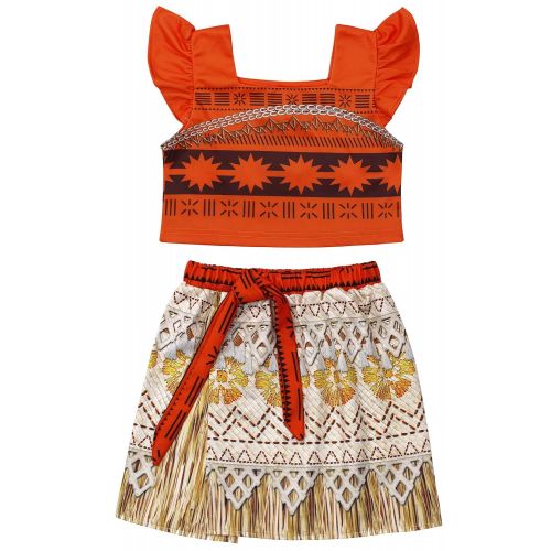  Cotrio Little Girls Princess Moana Costume Two-Piece Dress Up Skirt Set Toddler Baby