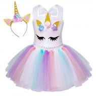 Cotrio Rainbow Unicorn Tutu Dress Girls Princess Halloween Costumes Outfits with Headband