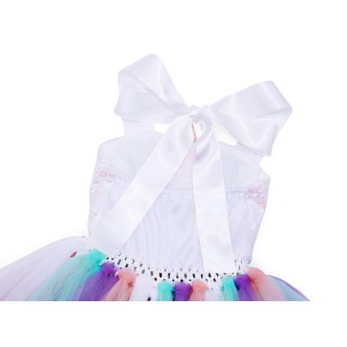  Cotrio Rainbow Unicorn Tutu Dress Girls Princess Halloween Costumes Outfits with Headband