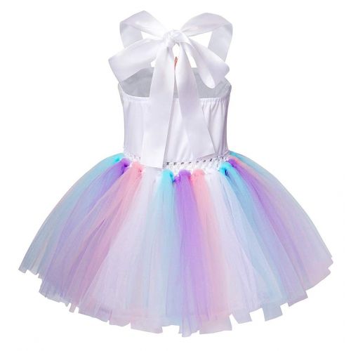  Cotrio Rainbow Unicorn Tutu Dress Girls Princess Halloween Costumes Outfits with Headband