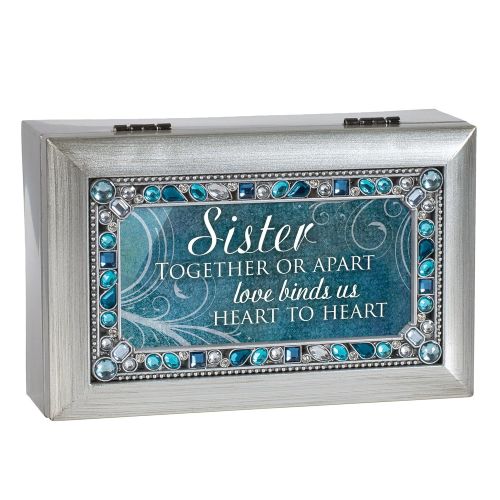  Cottage Garden Sister Love Heart Silver Tone Jewel Beaded Petite Music Box Plays You Light Up My Life