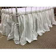 Cottageandcabin Washed Linen White Gathered Crib Skirt-3X Fullness-Washed Linen Crib Skirt