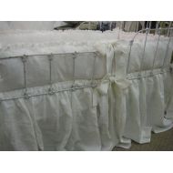 Cottageandcabin Vintage White Crib Bedding - White Medium Weight Washed Linen Nursery Bedding-1 Ruffled BumpersGathered Cribskirt