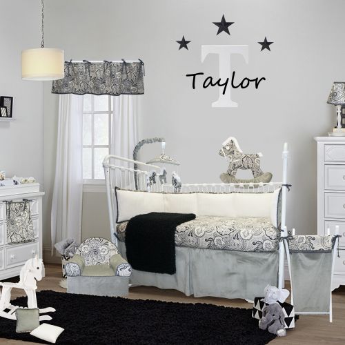  Cotton Tale Designs Taylor Grey and Black Paisley Cotton 8-piece Crib Bedding Set