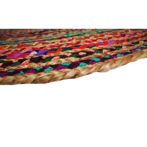  Cotton Craft Jute & Cotton Multi Chindi Braid Rug, Hand Woven Reversible, 6-Feet, Colors may Vary
