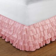 Cotton Magneto Luxury Crafted 800-TC Italian Finish 100% Organic Cotton Multi Ruffle Bed Skirt Pink Solid Twin Size 39x75 inch with 17 Drop Length