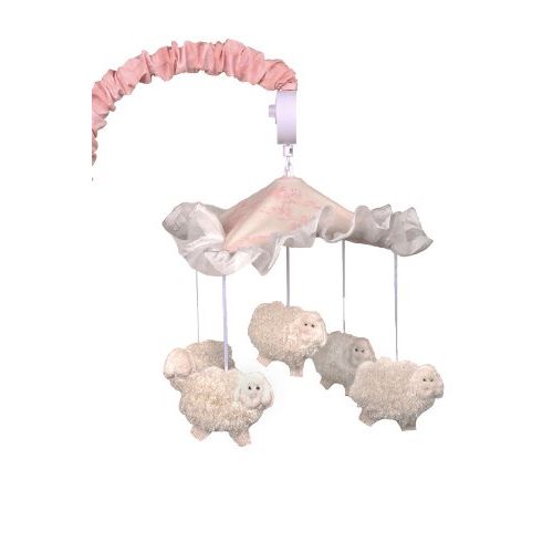  Cotton Tale Designs 100% Cotton Heaven Sent Girl White Fluffy Sheep Under Pink & White Floral Canopy Musical Mobile with Pink Arm Cover