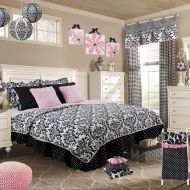 Cotton Tale Designs 100% Cotton Black and White Damask, Polka Dots & Pink Safari Jungle Zebra Animal Print 3 PC Reversible Full/Queen Quilt Bedding Set, Girly