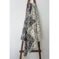 CottonMood Boho Style Blanket Throw - Stonewashed Cotton throw - Beach Blanket with fringes - Geometric pattern blanket - Double sided throw