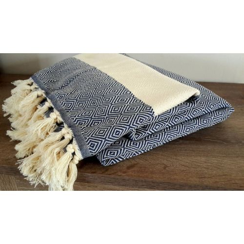  CottonMood Blue Cotton Blanket - Picnic and Family Beach blanket throw - Large Bed cover- Sofa throw - Fashion Coverlet - King size bedding