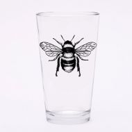 Countercouturedesign Beer Glass - Gift for Him - Bee - Pint Glass - Screen Printed - French Bee - Glassware - Screen Printed - Made in USA