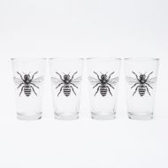 Countercouturedesign Bee Pint Glasses, Set of Four - Screen Printed French Honey Bee Glasses