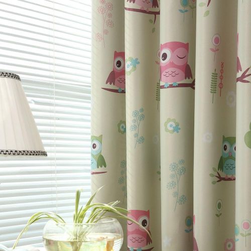  Country Curtains Children Kids Cartoon Print Owl Blackout Top Silver Grommets Curtain Two PanelsCream'''54*63*2