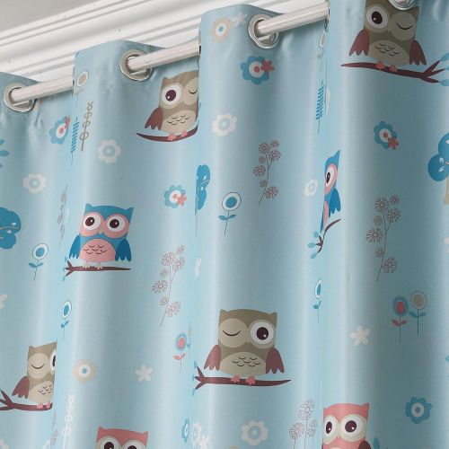  Country Curtains Children Kids Cartoon Print Owl Blackout Top Silver Grommets Curtain Two PanelsCream'''54*63*2