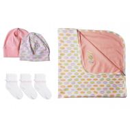 Country Kids Baby Girls Soft Cotton Rich Swaddle Receiving Blanket Hat Sock Gift Set, 6 Piece