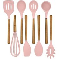 Country Kitchen Silicone Cooking Utensils, 8 Pc Kitchen Utensil Set, Easy to Clean Wooden Kitchen Utensils, Cooking Utensils for Nonstick Cookware, Kitchen Gadgets and Spatula Set - Pink