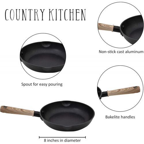  Country Kitchen Cookware Forged Aluminum Frying Pan, 8 Inches, Non Stick Speckled Skillet, For Gas and Electric Stovetop (Matte Black)