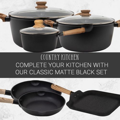  Country Kitchen Cookware Forged Aluminum Frying Pan, 11cInches, Non Stick Speckled Skillet, For Gas and Electric Stovetop (Matte Black)