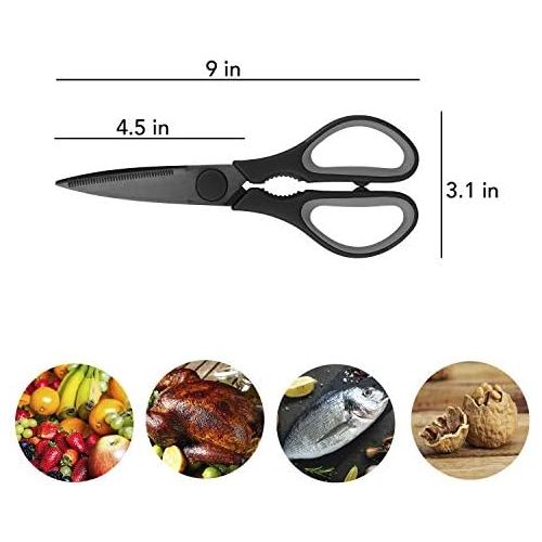  [아마존베스트]Country Kitchen Set of 2 Kitchen Scissors, Stainless Steel Kitchen Shears, Cooking Scissors for Cutting Meat, Chicken, Herbs and Produce with Blade Cover and Soft Grip Handles - Bl