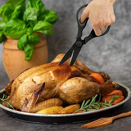  [아마존베스트]Country Kitchen Set of 2 Kitchen Scissors, Stainless Steel Kitchen Shears, Cooking Scissors for Cutting Meat, Chicken, Herbs and Produce with Blade Cover and Soft Grip Handles - Bl