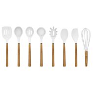 Country Kitchen 8 pc Non Stick Silicone Utensil Set with Rounded Wood Handles for Cooking and Baking - White
