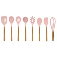 Country Kitchen 8 pc Non Stick Silicone Utensil Set with Rounded Wood Handles for Cooking and Baking - Pink