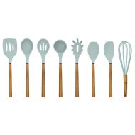 Country Kitchen 8 pc Non Stick Silicone Utensil Set with Rounded Wood Handles for Cooking and Baking - Mint Green