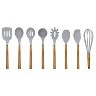 Country Kitchen 8 pc Non Stick Silicone Utensil Set with Rounded Wood Handles for Cooking and Baking - Grey