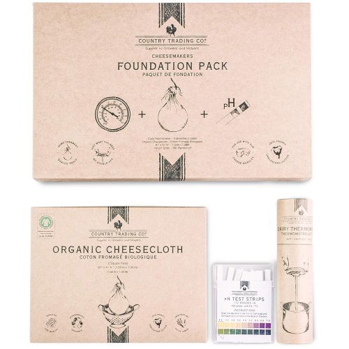  Country Trading Co. Cheese Makers Foundation Gift Pack - Organic Cheese Cloth - Dairy Thermometer - pH Test Strips