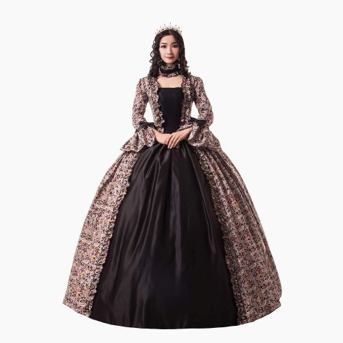  CountryWomen Victorian Renaissance Antique Floral Dress Princess Ball Gown Reenactment Theater Clothing