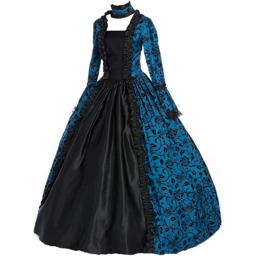  할로윈 용품CountryWomen 18th Century Womens Rococo Ball Gown Printing Long Gothic Victorian Dress Masquerade Theme Dresses