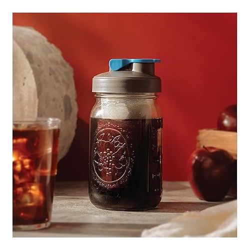  County Line Kitchen Cold Brew Coffee Maker, Mason Jar Pitcher - Heavy Duty Soda Lime Glass w/Stainless Steel Mesh Filter & Flip Cap Lid - Iced Tea & Coffee - 2 Qt (64 Oz), Gray/Blue No Handle