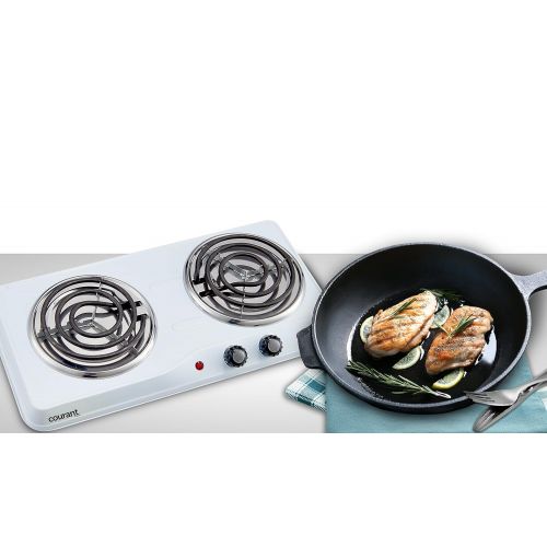  Courant Double Burner, 1700W Hot-Plate, White Countertop Burner, Portable Electric Cooktop, White, CEB2183W