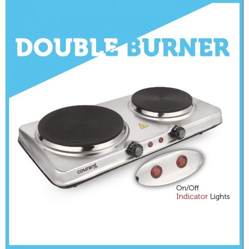  [아마존베스트]Courant Double-Burner, 1700W Hot Plate, Stainless Countertop Burner, Silver Portable Electric Cooktop, Stainless Steel, CEB2186ST