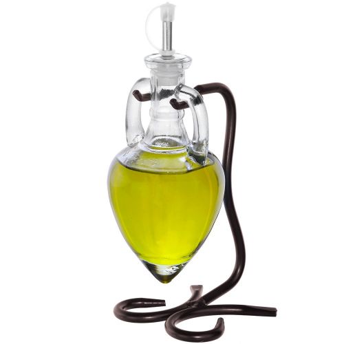  Couronne Company M405-250-22 Amphora Single Oil & Vinegar Glass Cruet Set w/Stand, 6.1 oz, Vintage Green, 1 Piece