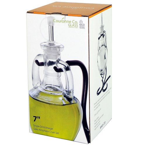  Couronne Company M405-250-22 Amphora Single Oil & Vinegar Glass Cruet Set w/Stand, 6.1 oz, Vintage Green, 1 Piece