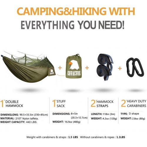  [아마존 핫딜] [아마존핫딜]Covacure Camping Hammock with Net - Lightweight COVACURE Double Hammock, Portable Hammocks for Indoor, Outdoor, Hiking, Camping, Backpacking, Travel, Backyard, Beach