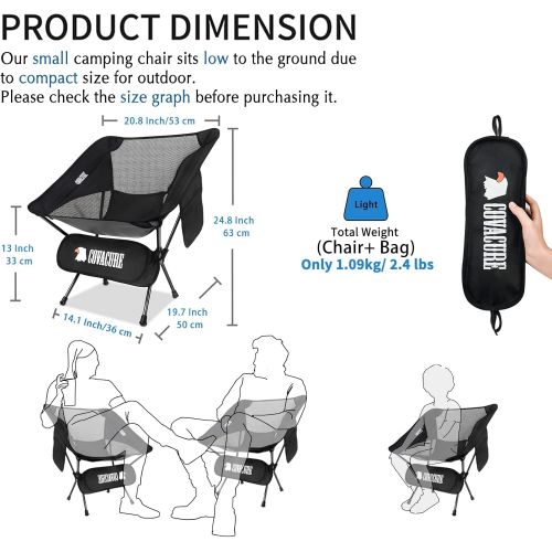  Covacure Ultralight Camping Chairs for Adults - Portable Camping Chair with Pocket, Folding Backpacking Chair with Storage Bag for Camping, Hiking, Home, Outdoor, Picnic