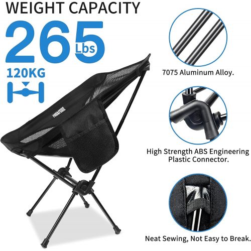  Covacure Ultralight Camping Chairs for Adults - Portable Camping Chair with Pocket, Folding Backpacking Chair with Storage Bag for Camping, Hiking, Home, Outdoor, Picnic