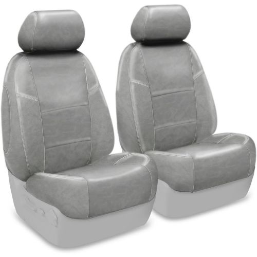  Coverking Custom Fit Front 50/50 Bucket Seat Cover for Select Acura MDX Models - Premium Leatherette Solid (Light Gray)